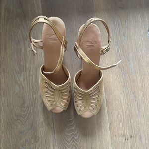 Visvim Metallic Gold Woven Peep-Toe Heels